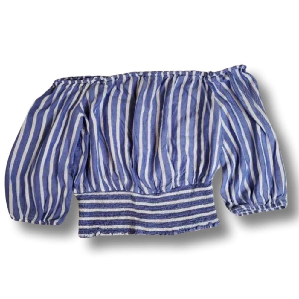 Dynamite Off-the-Shoulder Blue & White Striped Top (Size Large)
